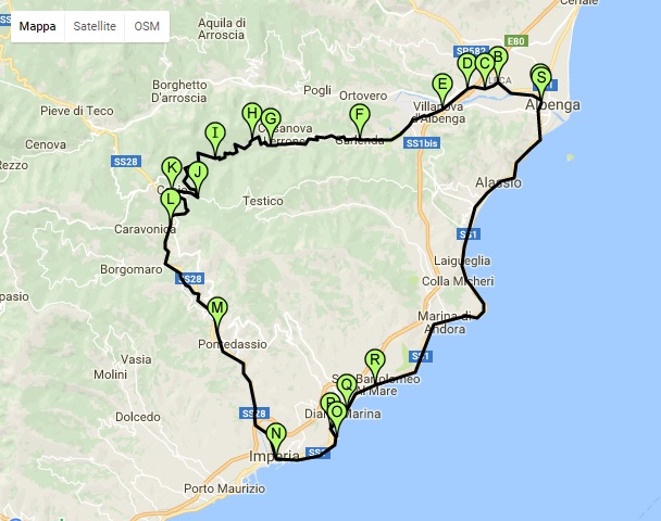 itinerario ciclabile strada